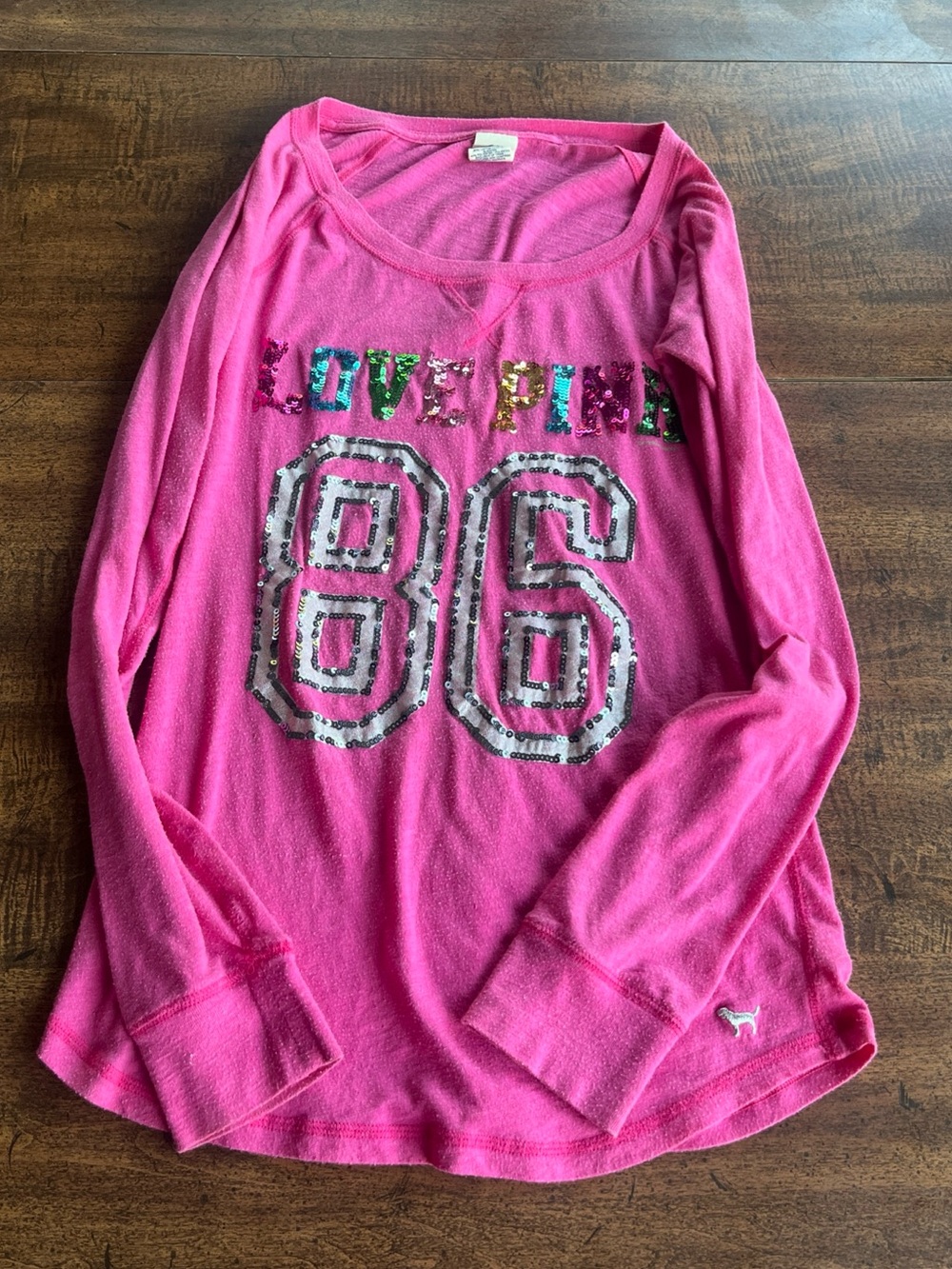 Y2K PINK Victoria’s Secret McBling Rainbow Sequin Long Sleeve Top Large Hot Pink